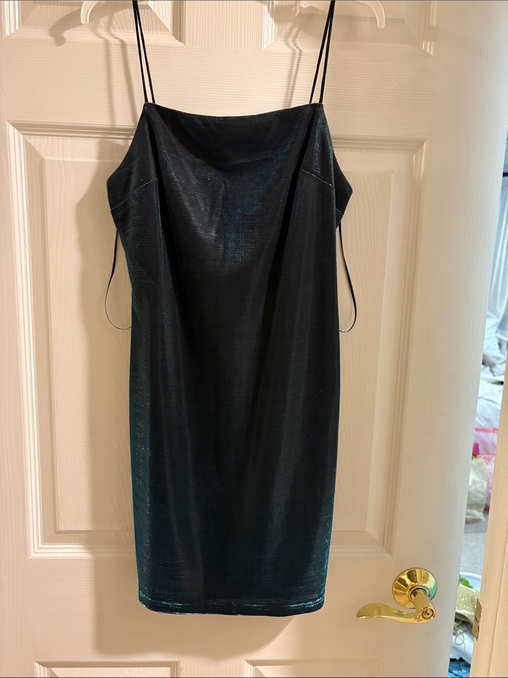 Topshop Shimmer Slip Mini Dress in Black with Teal Sheen